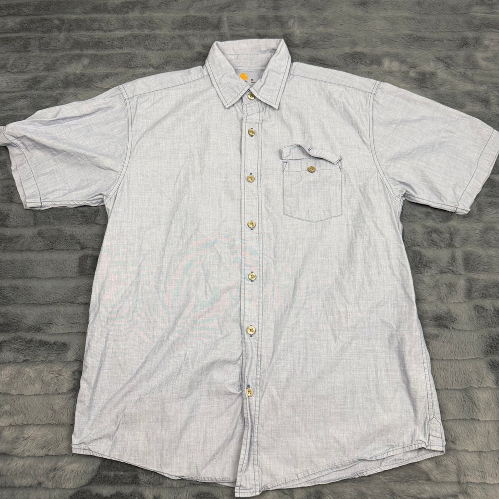 Carhartt Mens Short Sleeve Button Down Shirt Blue Cotton S273 BLP Size Medium
